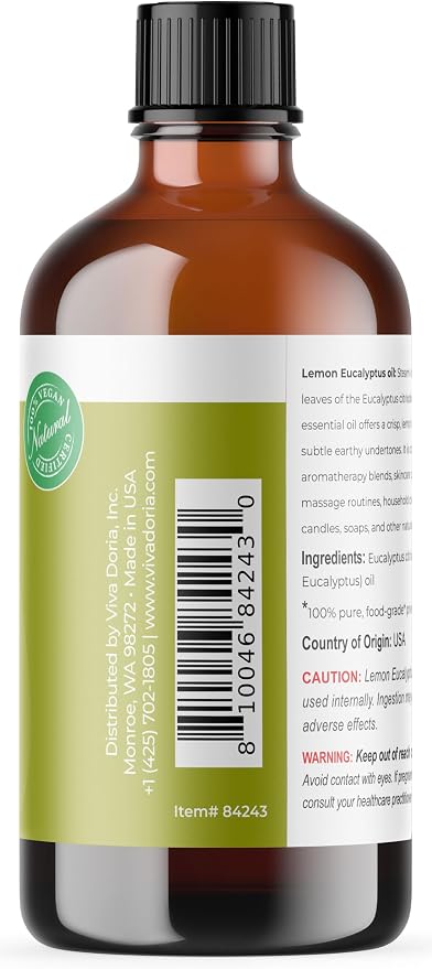 Viva Doria Lemon Eucalyptus Essential Oil, 100% Pure, Natural, Lemon-Eucalyptus Essential Oil, Undiluted, for Aromatherapy | Food Grade, 118 mL (30 Fluid Ounce)