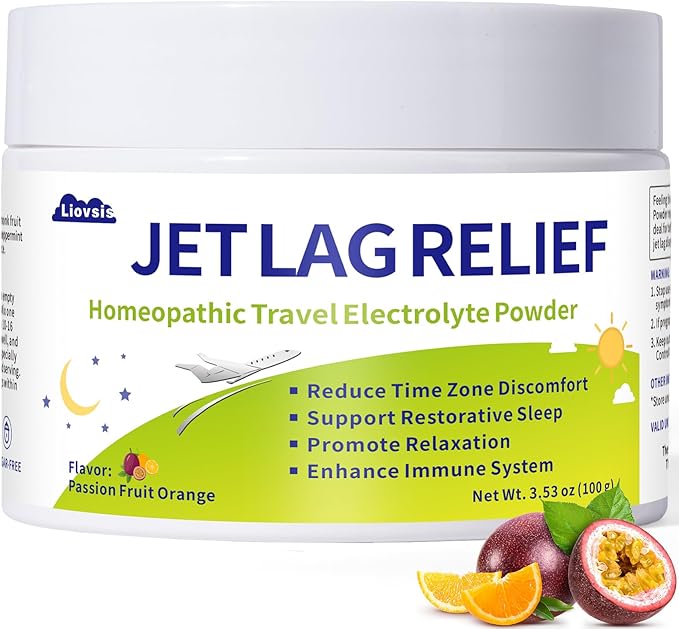 Jet Relief Lag Powder (100g) - Natural Flight Recovery with Electrolytes & Plant-Based Extracts - Supports Focus, Sleep Rhythm & Fatigue Relief - Long Flight Must Haves