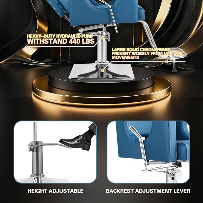 Heavy Duty Barber Chair, 360° Swivel Reclining Salon Chair for Hair Stylist, Height Adjustable Hydraulic Hairdressing Chair with Footrest for Barber Shop, Beauty Salon, Hairdressers