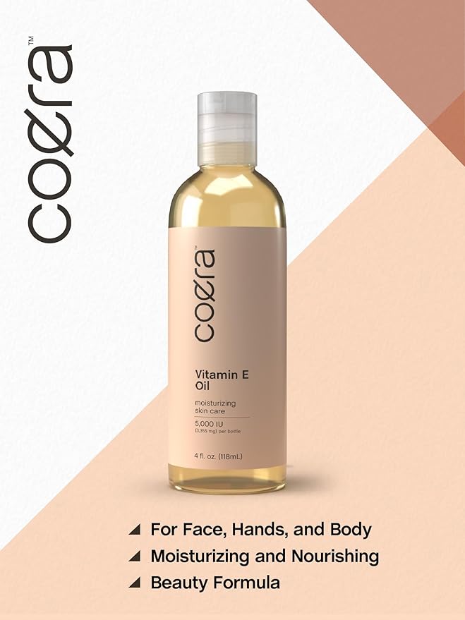 Coera Vitamin E Oil | 5,000 IU | 4 fl oz | Moisturizing & Nourishing Skin Oil for Face, Hands, and Body | Free of Parabens, SLS, & Fragrances