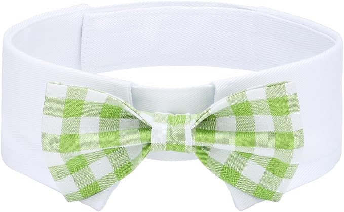 Segarty Dog Bow Tie for Neck Girths 12.6-15.7 inch, Adjustable Green Plaid Bowtie Collar for Dogs, Pet Neck Tie Tuxedo Comfortable Cotton Pets Grooming Accessories for Wedding Holiday Birthday Party