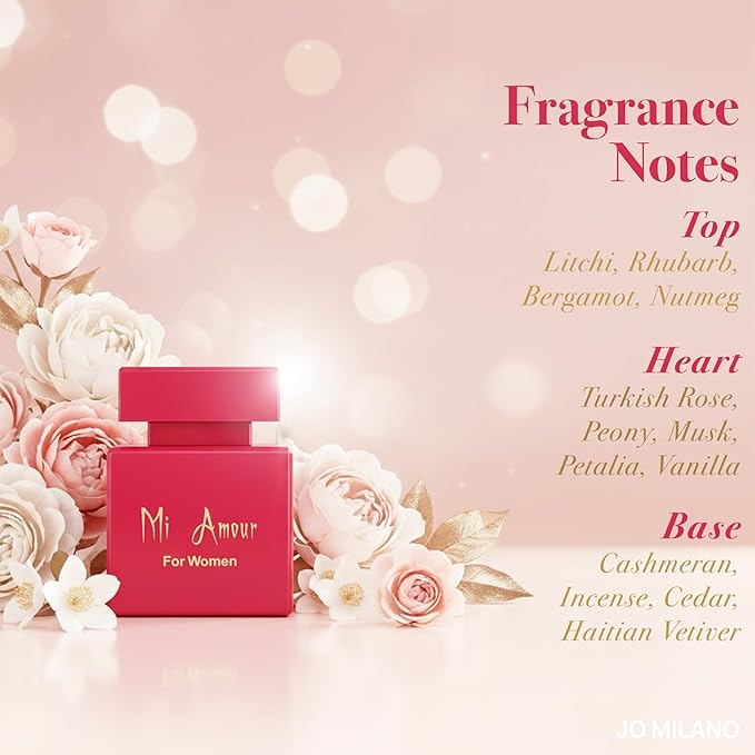 Jo Milano Paris Mi Amour Eau De Parfum Spray | 3.4 oz (100ml) | Vanilla, Rose, Floral, Fruity, Fresh Scent | Long Lasting Fragrance for Women