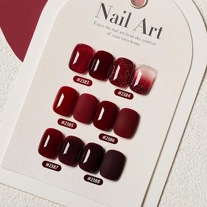 GAOY Red Gel Nail Polish Set, 6 Colors Burgundy Cherry Dark Red Jelly Glitter Soak Off UV Light Cure Gel Polish Kit for Salon and Nail Art DIY at Home