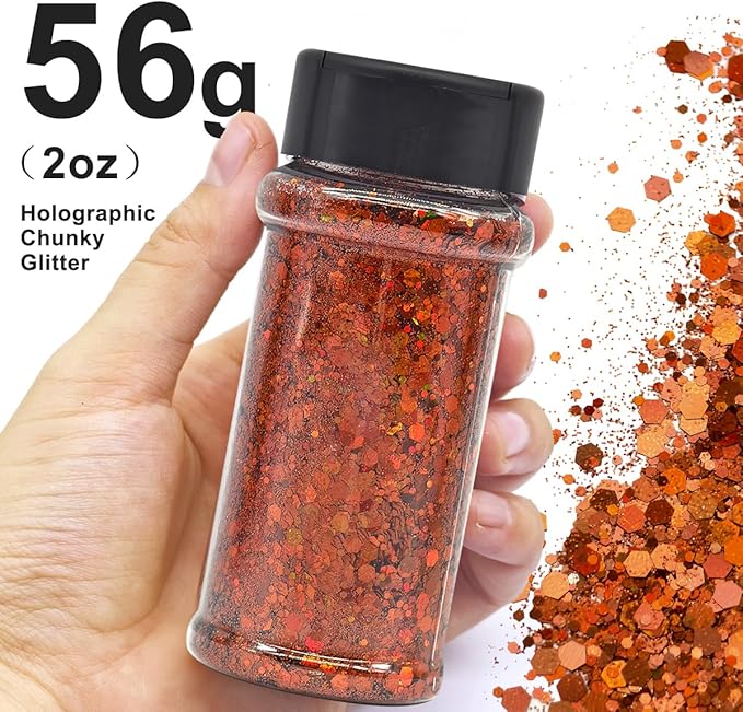 Burnt Orange - Craft Glitter - 2oz Glitter Shaker Bright Colorful Holographic Mix Chunky Body Glitter Bulk Wholesale 24 Colors in Shaker Cosmetic Glitter -EBLB400