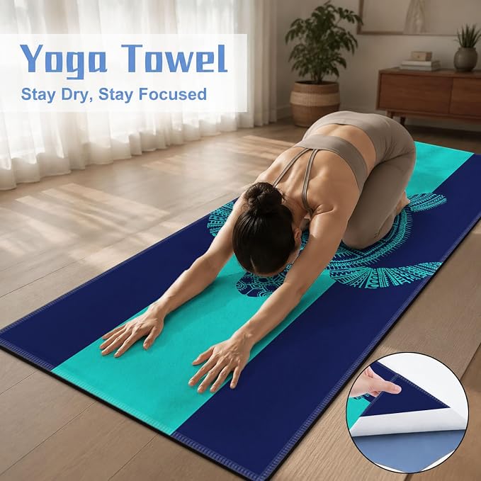 Yoga Mat Towel, Hot Yoga Non Slip with 4 Corner Pockets, 70 x 26 in | Soft Absorbent Microfiber With Four Corner Pockets, Fits Over Yoga Mats For Hot Yoga, Pilates, Gym, And Travel