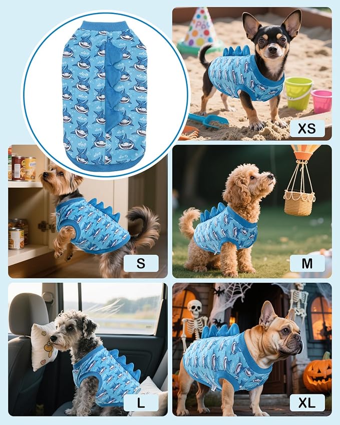 CuteBone Dinosaur Costume Dog Shirt, Stretchy Velvet T-Shirt Clothes for Small Dogs, Soft & Breathable Pet Tee Outfit Cat Apparel for Daily Wear, Cozy Pullover Design Puppy Fashion COSBX04S