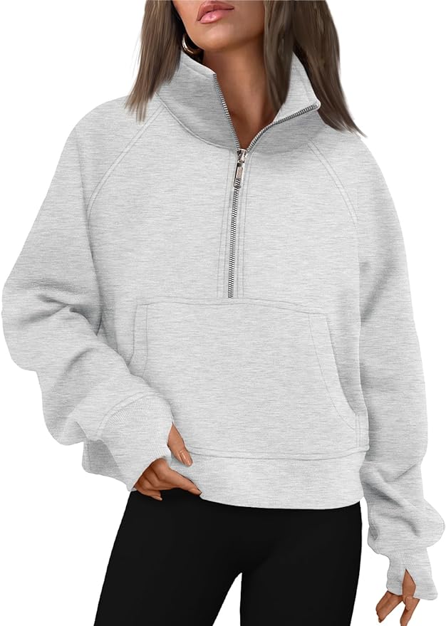 AUTOMET Womens Sweatshirts Half Zip Fleece Pullover Fall Outfits | Fall Fashion Clothes 2026,Cropped Sweatshirts,Cute Y2k Tops,Quarter Zipper Sweater,Winter Loungwear Outfits