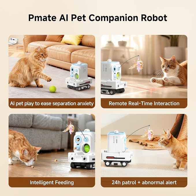PMATE Self-Moving Pets Camera AI-Powered Rover with Auto Tracking & Patrol, 2K Live View, Night Vision, 2-Way Talk, and Auto-Recharge,(Blue)