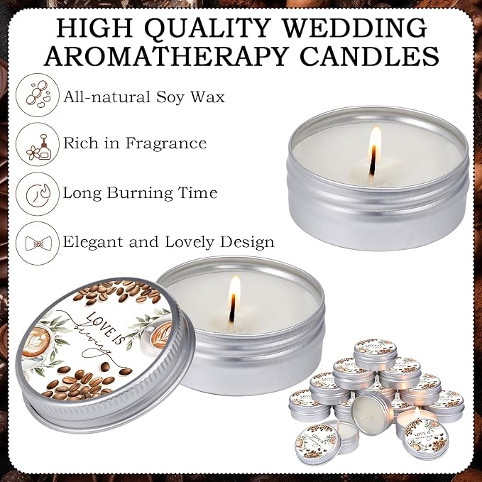 MTLEE 50 Pcs Love is Brewing Bridal Shower Candles Gift Favors for Guests 1 oz Lavender Scented Soy Wax Aromatherapy Coffee Candle Favors for Wedding Party Guests