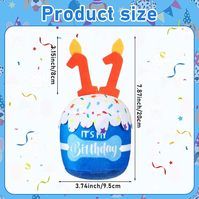 Dansydaisy Dog Birthday Cake Toy Squeaky Plush Gift,11th,Blue