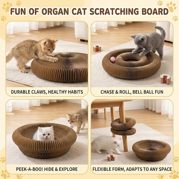 Kitlty Kurliz Cat Toy,Magic Organ Cat Scratcher Board,Foldable Recyclable Cat Accordion Toy,Interactive Scratch Pad with Toy Ball,Interactive Cat Toys for Indoor Cats Exercise & Anxiety Relief-2 PC