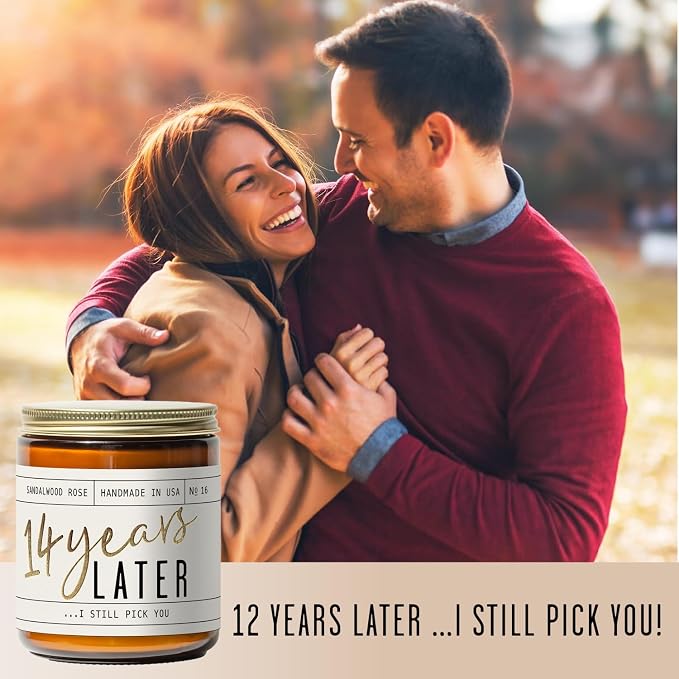 14 Year Anniversary Gift for Her - '14 Year Later' Candle, w/Sandalwood Rose - infused w/Essential Oils I 14th Anniversary Gifts for Wife I 14 Year Wedding Anniversary Gifts I 50Hr Burn I USA Made