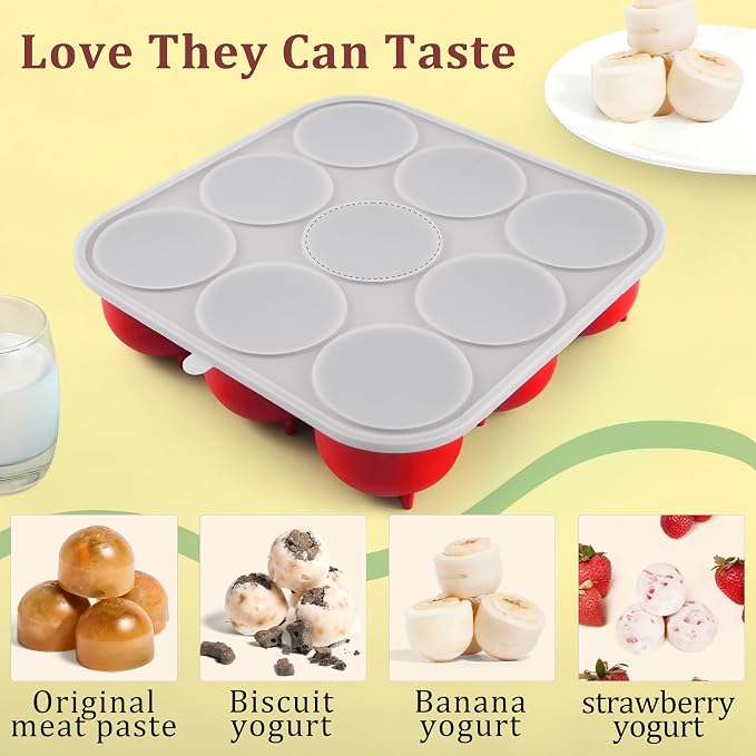 9-Cavity Silicone Frozen Dog Treat Mold with Lid for Woof Pupsicle & Power Chewer Pupsicle XL 75 lbs and Up, Reusable Frozen Dog Treat Tray Mold for Pupsicle Toy