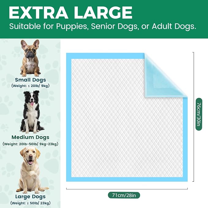 Dog Pee Pads Extra Large 28"x 30" 100 Count, Puppy Pads XL 100 Pack Leak-Proof XLarge Pee Pads for Dogs, Super Absorbent & Quick-Dry Disposable Pet Potty Training Pads for Dogs, Puppies, Doggy