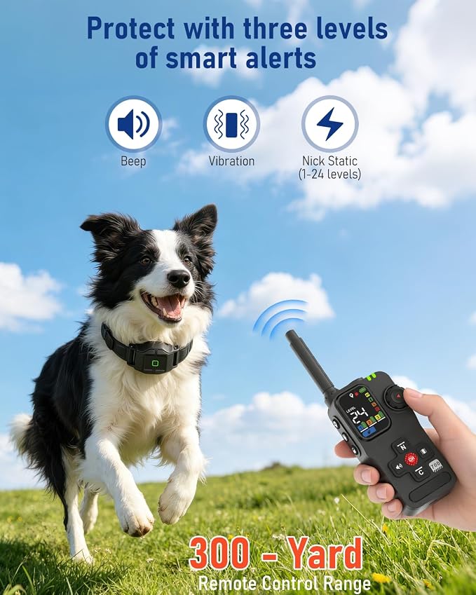 GPS Wireless Dog Fence System & Training Collar with Remote, 18+ lbs