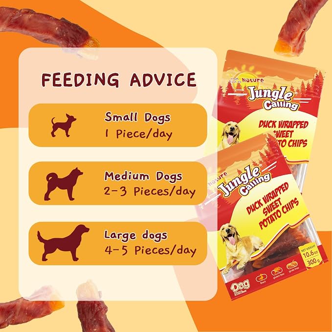 Jungle Calling Duck & Sweet Potato Treats, Fiber Rich, Limited Ingredient | Rawhide Free, Grain Free, Ideal for Picky Eaters, Perfect for Daily Rewards, For Small, Medium & Large Breeds, 10.6 Oz