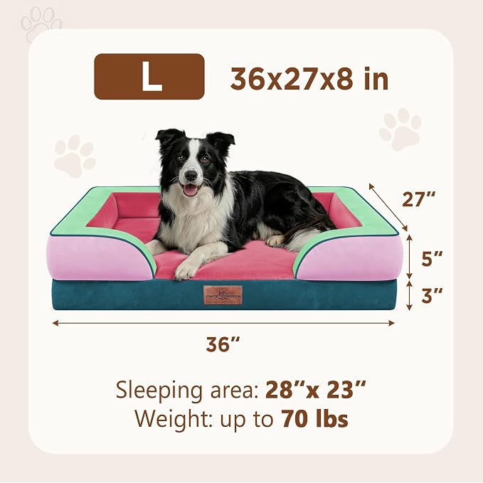 Comfort Expression Orthopedic Dog Beds for Large Sized Dog with Bolster | Waterproof Dog Couch Bed with Washable Cover & Non-Slip Bottom, Supportive Egg Crate Foam Large Pet Bed, 36x27 Inch
