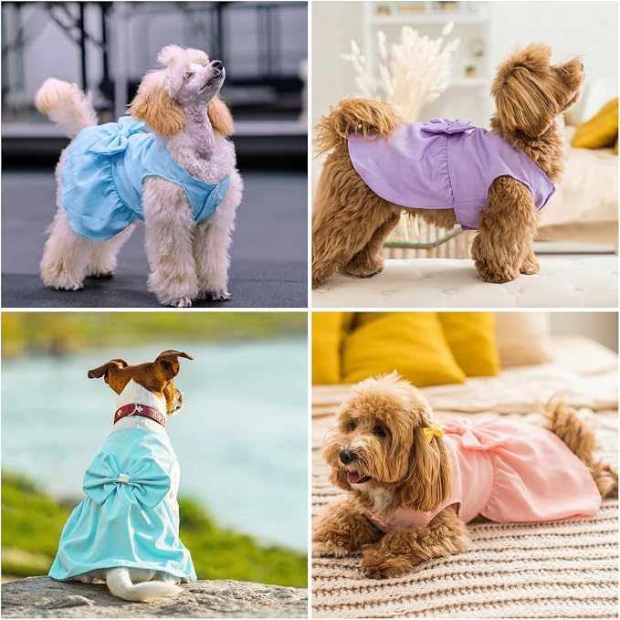 Sanwuta 8 Pieces Dog Dresses for Small Dogs Medium Puppy Clothes Girl Dog Outfit Cute Bowknot Pet Skirt Soft Lightweight Summer Apparel for Cats Puppies Party Wedding Photo Wear