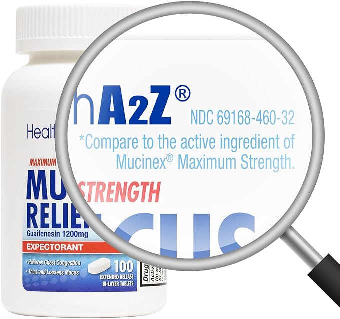 HealthA2Z® Mucus Relief | Guaifenesin 1200 mg | 100 Tablets | 12 Hour | Expectorant | Relieves Chest Congestion | Thins and Loosens Mucus (100 Tablets)