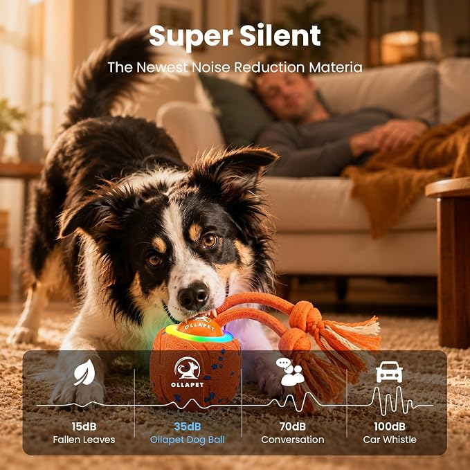 Smart Interactive Dog Toys, 3 Modes Automatic Rolling Ball, Chase Pet Toy with Rope & Barking Sound, Chew Resistant E-TPU, IPX7 Waterproof Rechargeable Ball for Medium Large Dogs, Orange