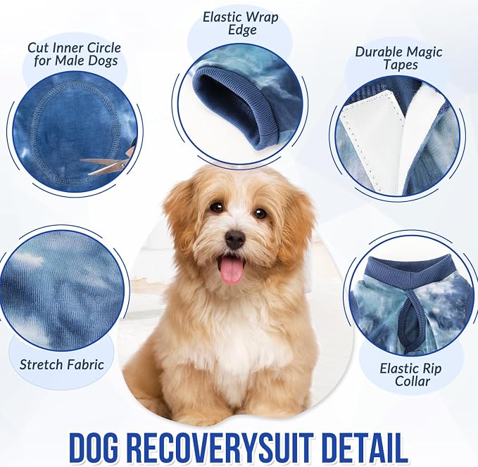 Lukovee Recovery Suit for Dogs, Onesie Spay Neuter Surgery Suit Female Male | Soft Cotton, Easy On Off, Abdominal Wounds Prevent Licking, Prevent Licking Wounds, Cone E-Collar Alternative (Blue, S)