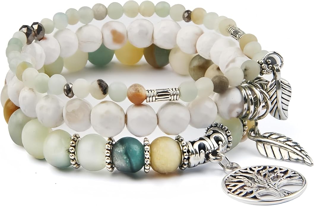 Jardme Healing Crystal Bracelets for Women, 8mm Beaded Natural Stone Stretch Chakra Bracelets Tree of Life Bracelet Jewelry Gifts for Women