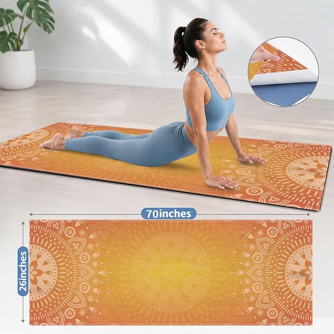Yoga Mat Towel, Hot Yoga Non Slip with 4 Corner Pockets, 70 x 26 in | Soft Absorbent Microfiber With Four Corner Pockets, Fits Over Yoga Mats For Hot Yoga, Pilates, Gym, And Travel