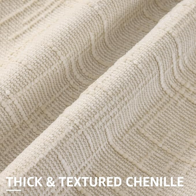 decorUhome Textured Chenille Throw Pillow Covers 24x24 Set of 2 Light Cream | Fall Modern Farmhouse Soft Cozy Slubby Couch Pillow Cases Boho Decorative Pillow Cases for Bed Sofa Living Room Home Decor
