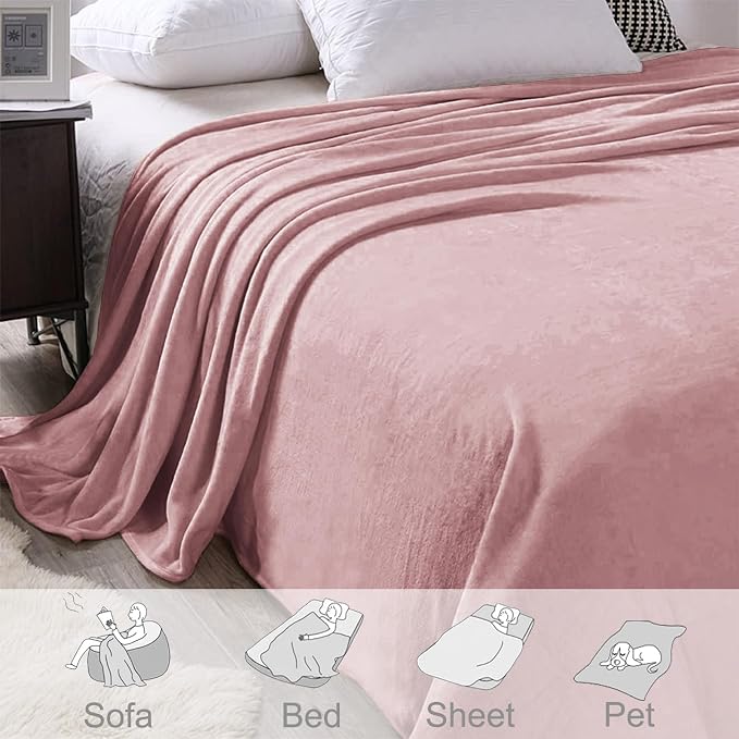 Exclusivo Mezcla Soft Fleece Blanket Twin Size for Bed, Dusty Pink | 90x66 Inches, Double-Sided Brushed Flannel, Lightweight Plush Cozy Blanket for Home Decor, All Season, Machine Washable