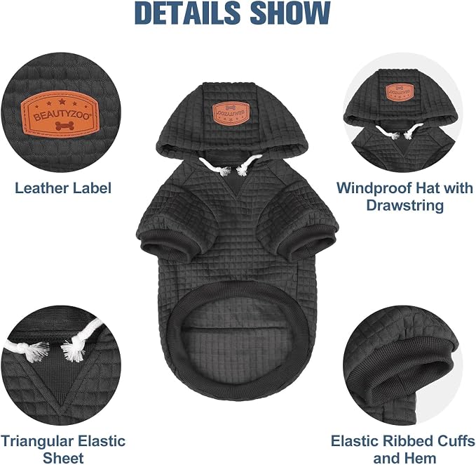 BEAUTYZOO Dog Hoodies Sweater for Small Dogs,Waffle‑Like Laminated Pet Coat | Warm Dog Sweatshirt with Pocket & Leash Hole,Pullover Clothes for Girl Boy Dogs & Cats,Stretchy & Easy‑On‑Off,Chihuahua Puppy
