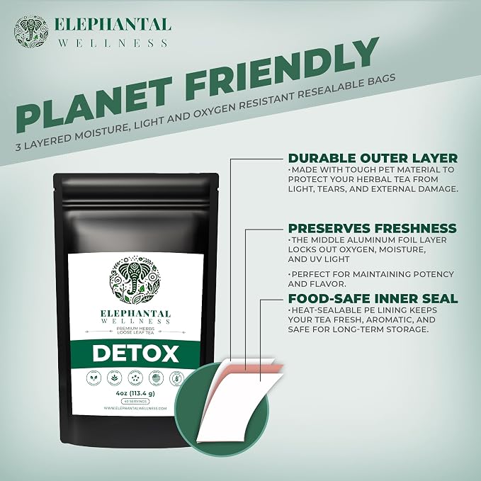 Elephantal Wellness Premium Detox Herbal Tea | Daily Liver, Kidney, Blood & Digestive Support with Turmeric, Milk Thistle, Dandelion & Burdock | Non-GMO, Handmade, Caffeine-Free Loose Leaf Blend - 4oz, 40 Servings