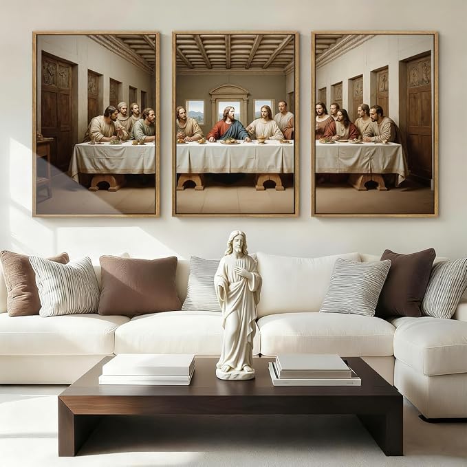 The Last Supper Canvas Wall Art Framed Christian Wall Decor 24x36 Inch Framed Jesus Religious Painting Modern Bible Pictures Set of 3 for Living Room Bedroom Hallway Office