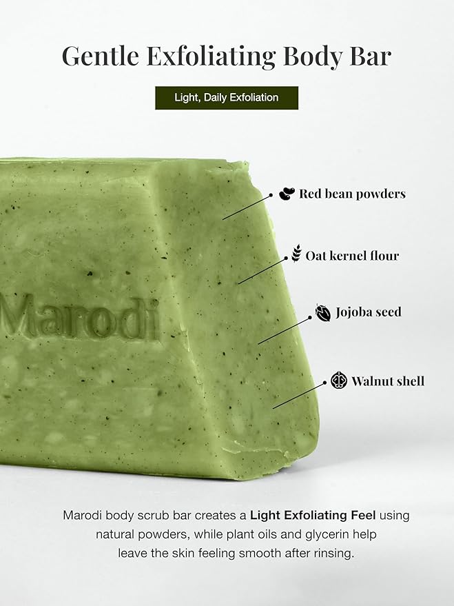 Body Scrub Bar Soap, 7 Oz (200g), Korean Exfoliating Body Wash Bar with Green Tea & Centella Extract, Subtle Fruity Citrus Scent, Deep Cleaning, Moisturizing & Refreshing, Sunrise Mist