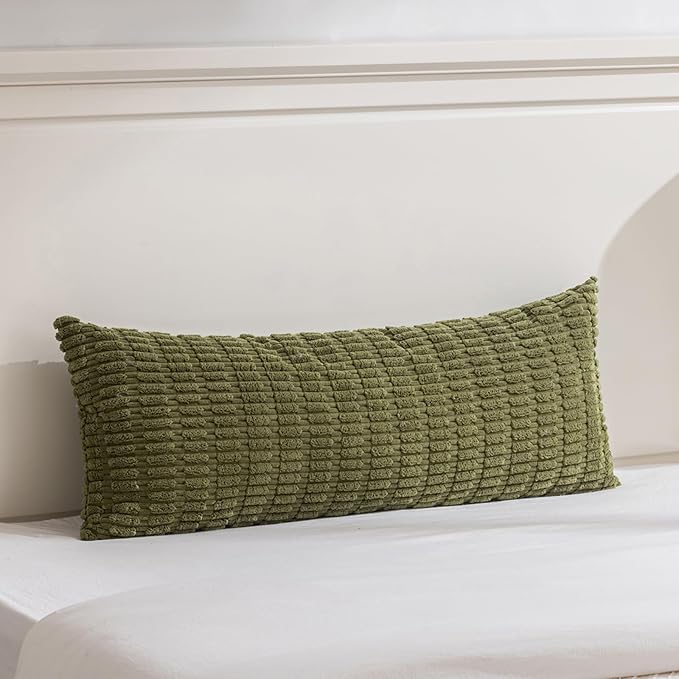 Fancy Homi Decorative Throw Pillow Covers for Bed Couch Bedroom Bench, Soft Corduroy Solid Pillow Case, Rustic Farmhouse Boho Room Decor,54" x 20" (Pack of 1),Moss Green