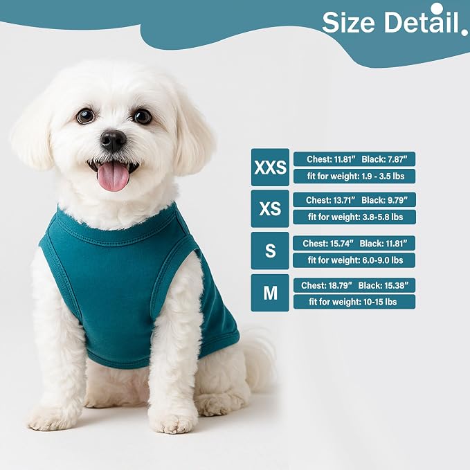 2 Pieces Dog Clothes for Small Dogs Girl Boy Spring Summer Puppy Soft Dog Shirt Solid Color Chihuahua Clothes Pet Clothing Cute Cat Cloth XXS~M (Cyan,Dark Green, Medium)