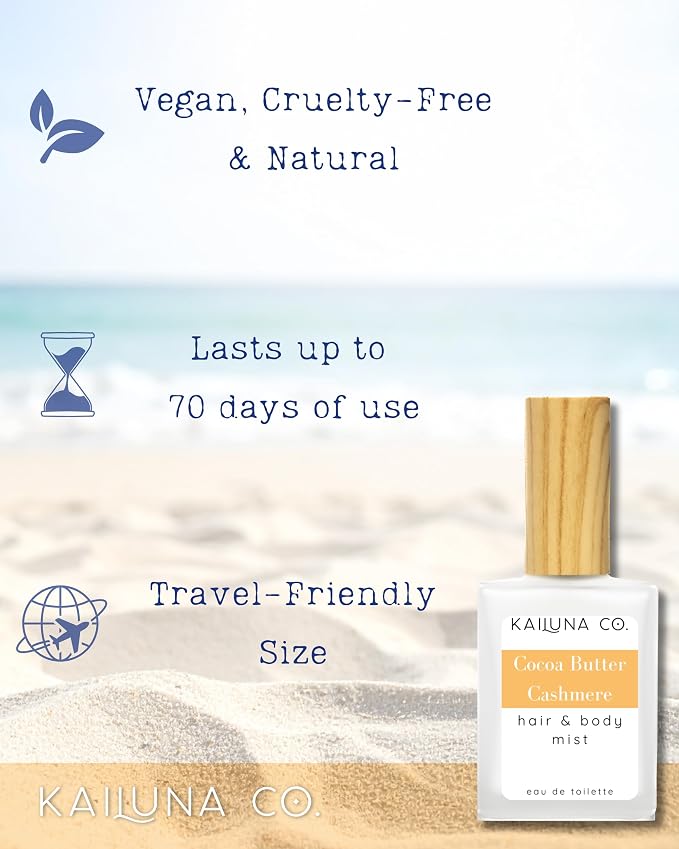 Kailuna Co. Cocoa Butter Cashmere Natural Hair & Body Mist Spray, Pure Essential and Fragrance Oils, Alcohol-Free, Handmade in California, 0.5Fl Oz