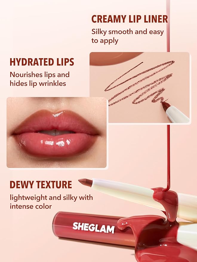 SHEGLAM 2-In-1 Lip Rules Liner & Gloss Pen Long Lasting Plumping Perfect Lip Combo Makeup Set-Case X Case