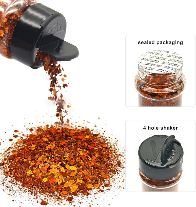 Light Orange - Craft Glitter - 2oz Glitter Shaker Bright Colorful Holographic Mix Chunky Body Glitter Bulk Wholesale 24 Colors in Shaker Cosmetic Glitter - EBLB401