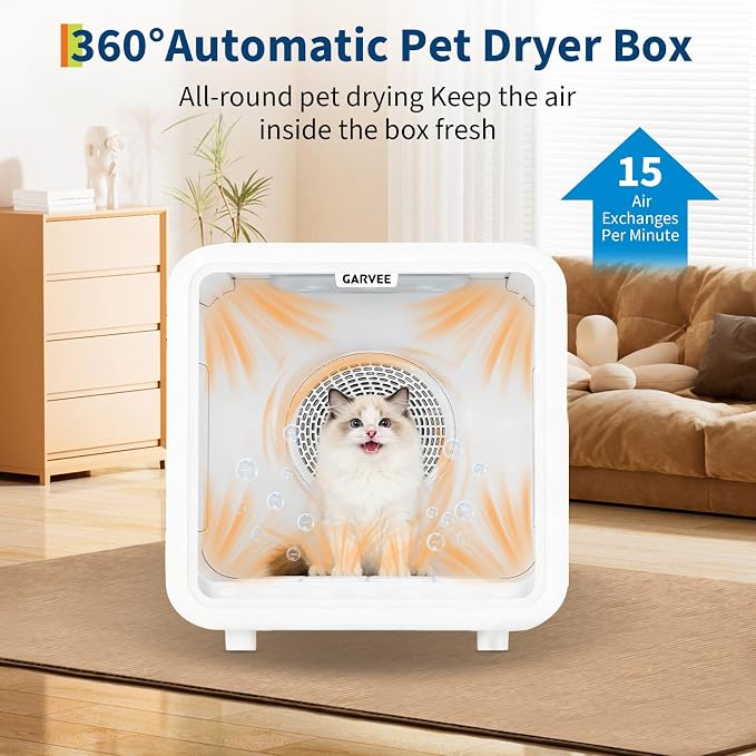 72L Cat & Dog Drying Box, 360° High-Efficiency Pet Dryer with 5 Air Outlets, 66 Million Negative Ions, NTC Smart Temperature Control, Quiet Pet Grooming Blower for Cats & Dogs up to 45 lbs