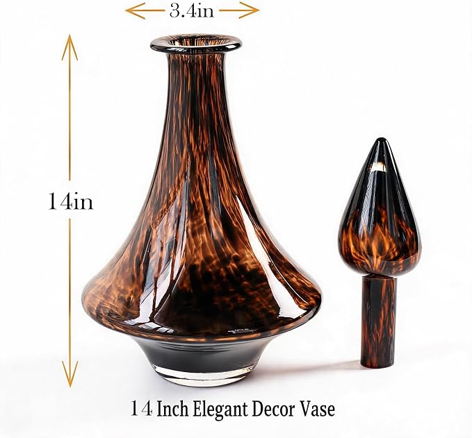 Unique Tortoise Shell Glass Vase, Brown Leopard Textured Decor Vase, Aesthetic Modern Ornament for Home Bedroom Living Room Office, Ideal for Housewarming Gifts and Home Decor Enthusiasts