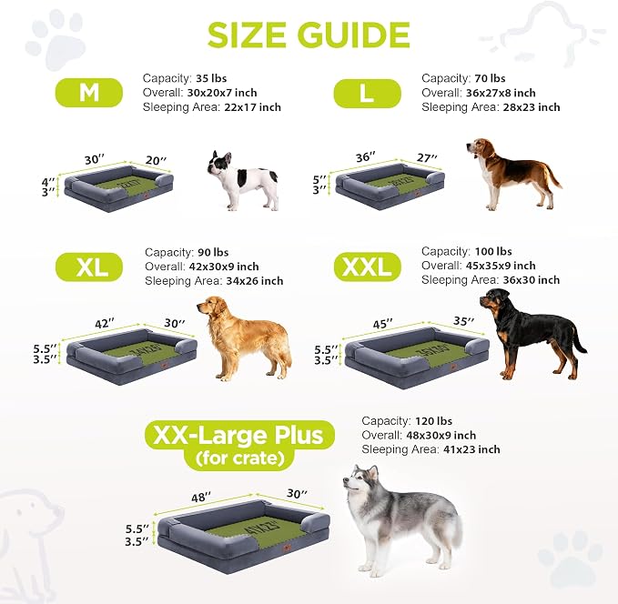 Waterproof Orthopedic Dog Bed for Medium Large Sized Dogs | Memory Foam Pet Bed Sofa with Bolster, Dog Couch with Washable Cover & Non-Slip Bottom, 30x20 Inch, Dark grey