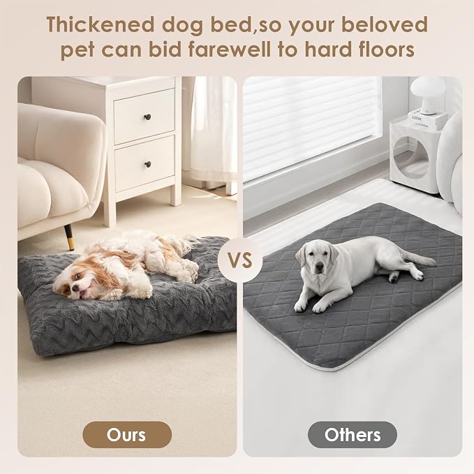 EHEYCIGA Washable XL Dog Beds Large Sized Dog, 41x27 Inch Pet Bed, Charcoal | Plush and Comfy Kennel Pad, Soft Dog Crate Mat, Deluxe Pet Sleeping Mat, Large Bed for Dog Up to 65 lbs