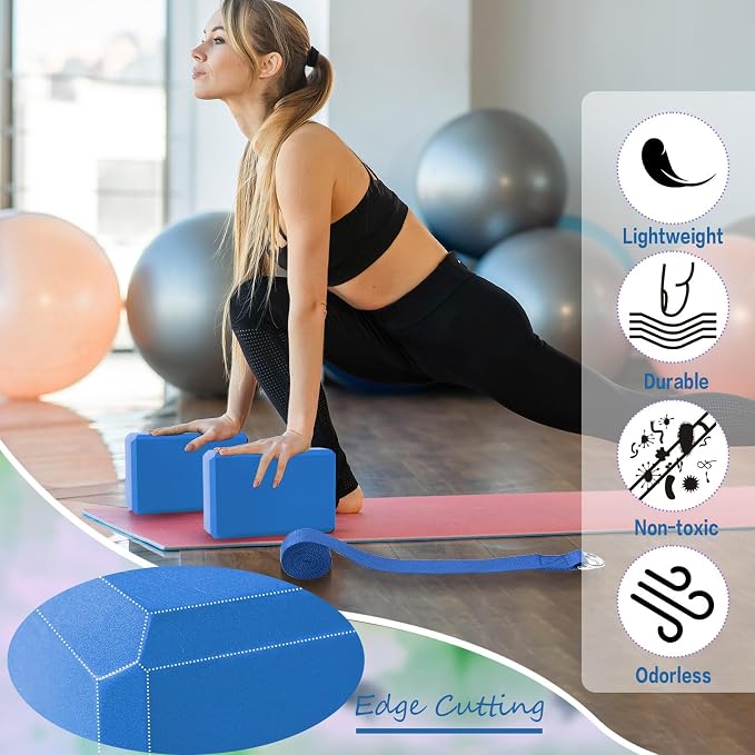 Wettarn 15 Pack Non-slip Yoga Block and Strap Set for Stretching