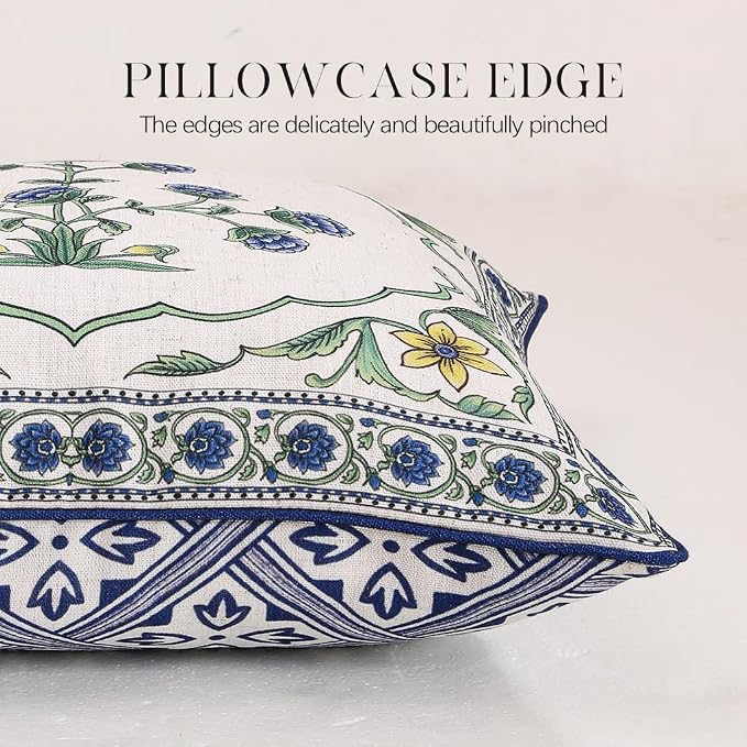 patdrea Designer Vintage Linen Throw Pillow Cover,12"x20",Set of 2-Ivar B | Decorative Pillow Case,Floral Pattern,White Pillow Cover for Couch Living Room Bedroom Sofa Outdoor