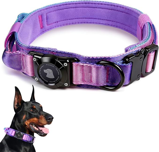 2026 Upgrade Waterproof Tactical AirTag Dog Collar, Built in AirTag Holder | Comfortable Control Handle, Quick Release Metal Buckle, Durable 1000D Nylon, For Medium to Large Dogs, 90s Retro,M