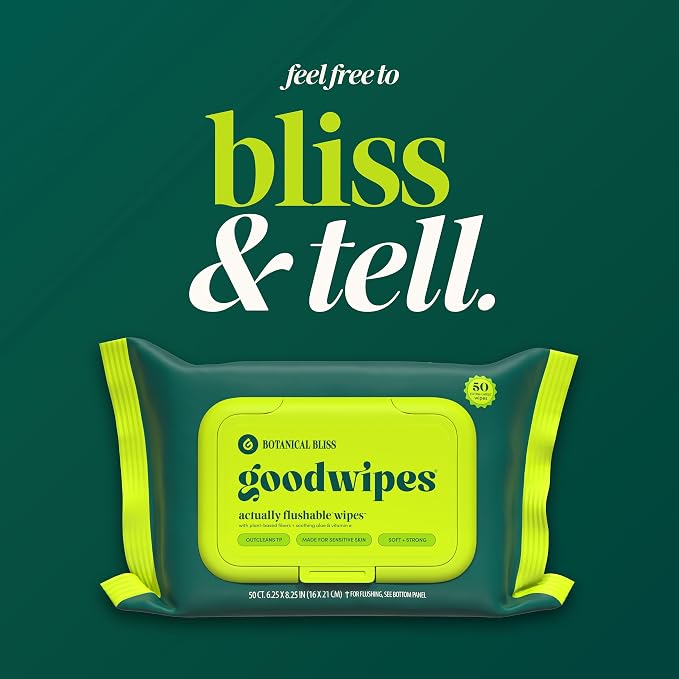 goodwipes Flushable Wipes Bulk Pack, Botanical Bliss Adult Wet Wipes for Women & Men, Sewer & Septic Safe, Toilet & Bathroom Essentials, Extra Large, 418 Count (8 Packs and 1 Travel Pack)