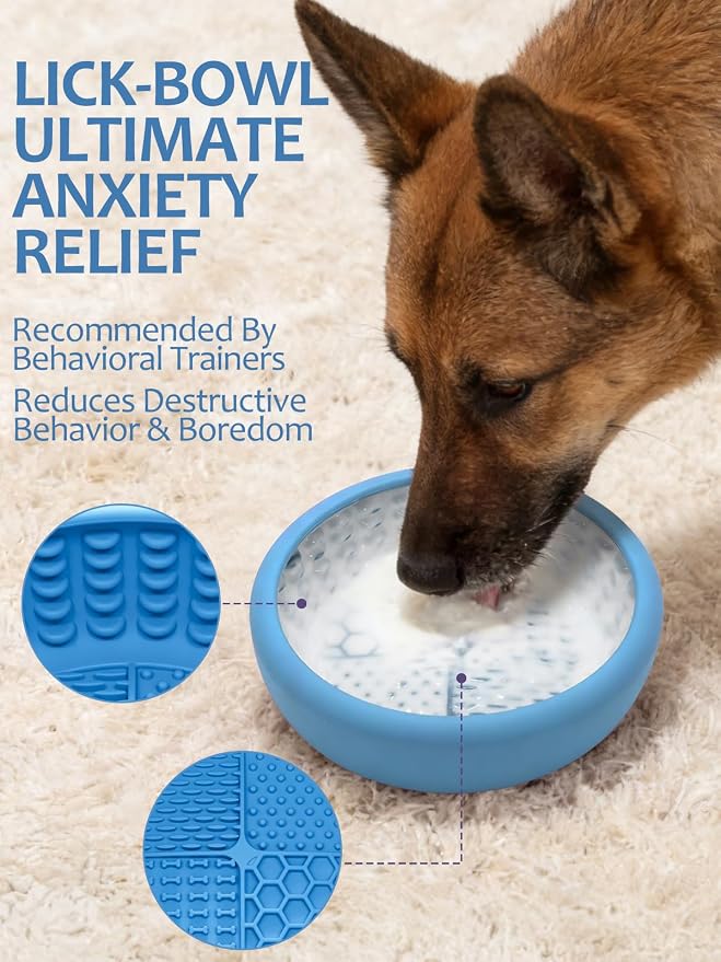 Dog Lick Bowl with Brush and Scraper, Anxiety Relief Lick Mat for Dogs, Non-Slip Freeze Licking Bowl Enrichment Puzzle Feeder for Distraction, BPA Free Silicone, Dishwasher Safe