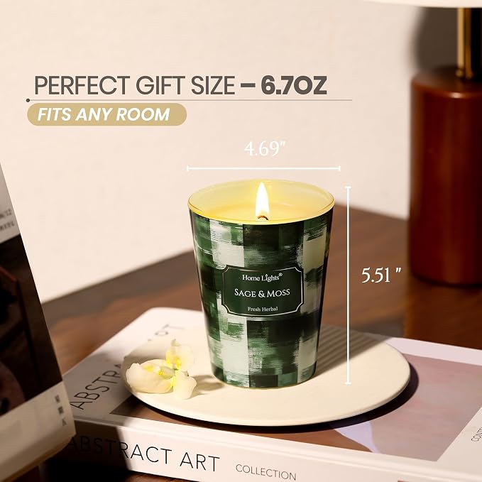 HomeLights Scented Candles for Women & Men, 6.7oz Candle Jars Aromatherapy Single Wick Candle, Ideal for Scandinavian Minimalist Design Home Decor and Gifts, Sage & Moss