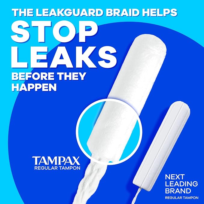 Tampax Compact Pearl Tampons for Women Multipack, with LeakGuard Braid & Extendable Applicator, Super/Super Plus Absorbency, Compact Extendable Applicator, Unscented, 30 Count