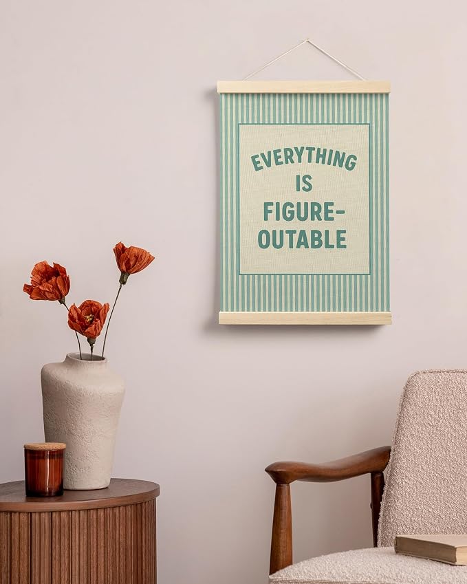 FGFK Everything Is Figureoutable Positive Affirmations Wall Art Poster Hanger Frame, Retro Cyan Inspirational Canvas Prints Framed Wall Decor for Office Classroom Home Bedroom, 12x16 Inch